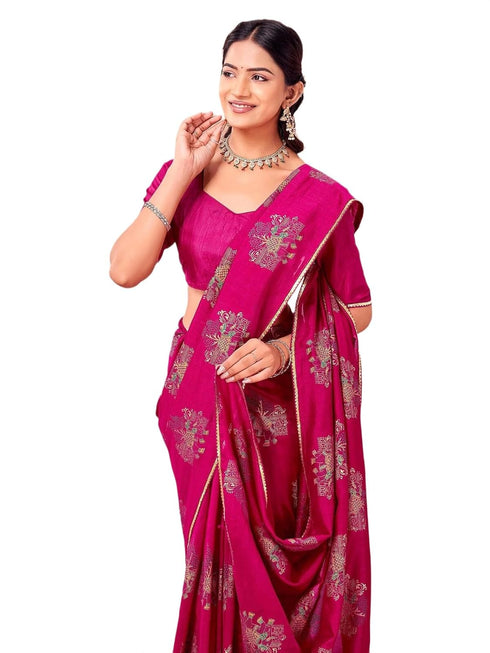 Vasthrlay Vichitra Printed Unstitched Maroon Saree