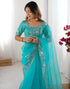 Vasthrlay Embroidery Scalloped Orange Saree