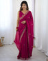 Vasthrlay Scalloped Embroidery Unstitched Rani Pink Saree