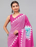 Vasthrlay Pink Floral| Solid| Striped Design Georgette Saree With Unstitched Blouse Piece