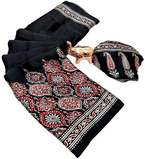 Vasthrlay Ajrakh Saree Crepe