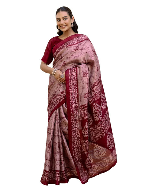 Vasthrlay Womens Printed Unstitched Maroon Saree
