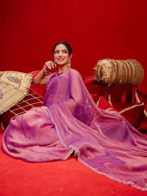 Vasthrlay Sequins Embroidery Red Saree