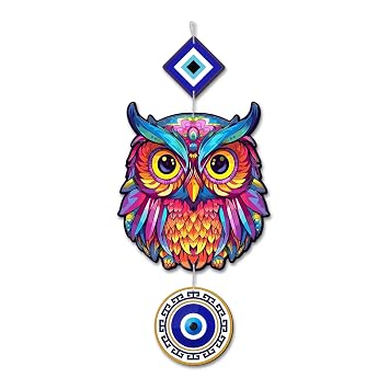 Owl and Evil Eye Hanging Wall Decoration Wooden Wall Hanging