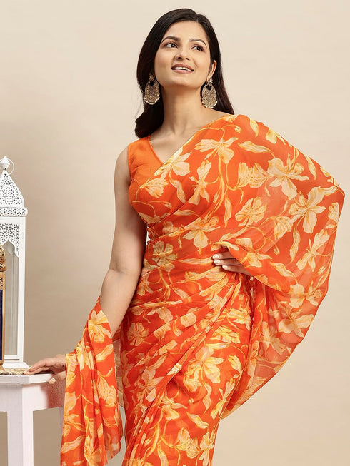 Vasthrlay Chiffon Printed Unstitched Rani Saree