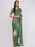 Vasthrlay Printed Green Linen Saree With Unstitched Blouse Piece