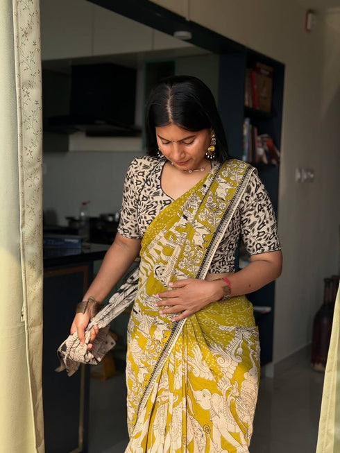Vasthrlay Mustard Pichwai Inspired Breathable