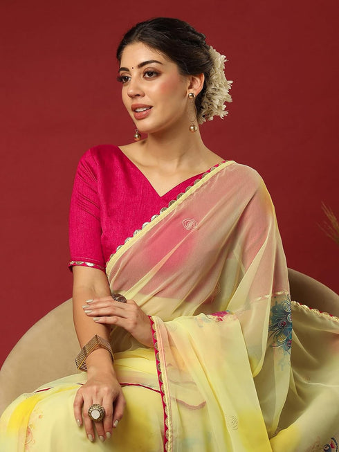Vasthrlay Georgette Printed Unstitched Maroon Saree