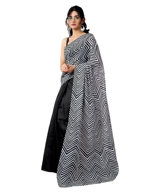 Vasthrlay Chanderi Printed Unstitched Teal Saree