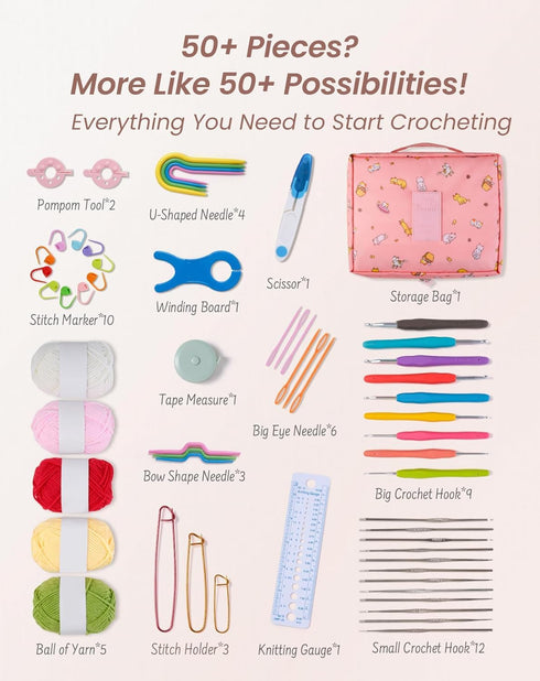 59 Pcs Crochet Kit for Beginners & Adults