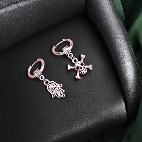 M Men Style Men Fatima Hamsa Hand Palm with Gothic Skeleton Head