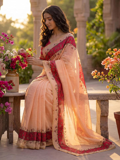 Vasthrlay Printed Peach1 Saree
