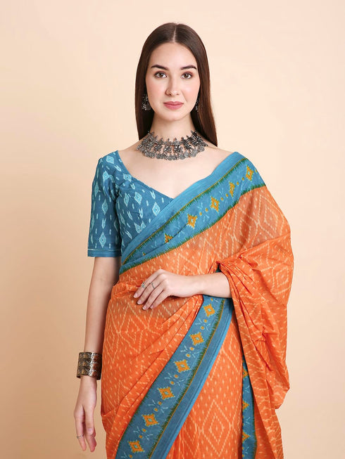 Vasthrlay Cotton Printed Mulmul Blue Saree