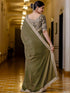 Vasthrlay Womens Blouse Olive Green Saree With Unstitched Blouse Piece