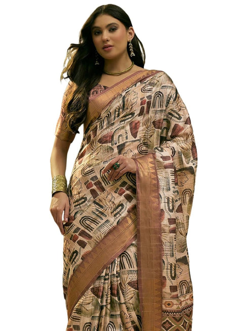 Vasthrlay Printed Weaving Off White Off White Saree