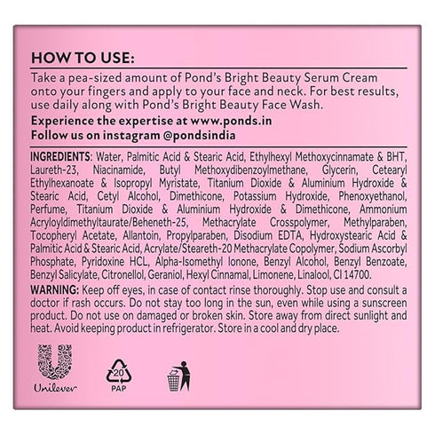 Ponds Bright Beauty Sun Protection SPF 15 PA++ Serum Cream|50g