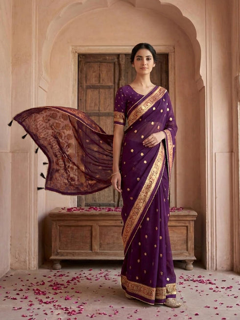 Vasthrlay Georgette Printed Unstitched Maroon Saree