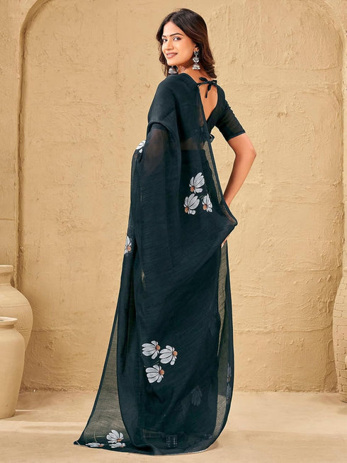 Vasthrlay Womens Printed Unstitched Sky Blue Saree