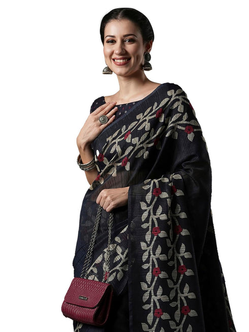 Vasthrlay Botanical Printed Unstitched Black Hs Ethnic Wear