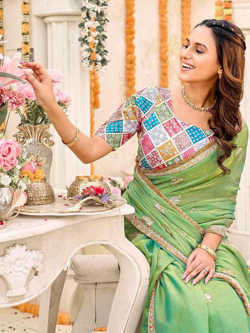 Vasthrlay Shimmer Embroidery Rani Saree