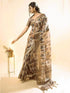 Vasthrlay Earthy Grey Abstract Print Polyester Saree With Zari Border And Unstitched Blouse Piece