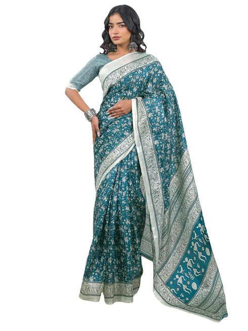 Vasthrlay Printed Tassels Unstitched Khaki Saree
