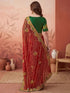 Vasthrlay Georgette Embroidery Red | Multi Saree With Green Unstitched Blouse Piece