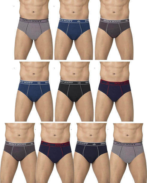 Dixcy Scott Plain/Solid Assorted Cotton Men's Briefs/Underwear - Pack of 10 (#Replay-Brief-90 CM) (Color & Prints May Vary)