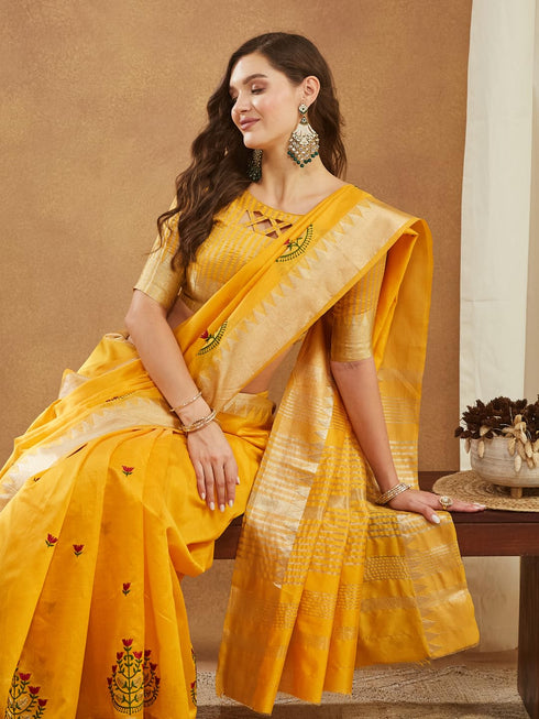 Vasthrlay Multi Embroidered Unstitched Saree