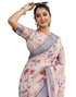 Vasthrlay Womens Printed Unstitched Cream Saree