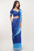Vasthrlay Blue Skyblue Multi Print Design Linen Ready To Wear Saree