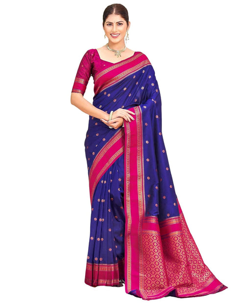 Vasthrlay Womens Paithani Unstitched Blue Saree