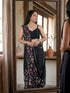 Vasthrlay Black Floral Print Ready To Wear Linen Saree