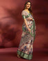 Vasthrlay Printed Jacquard Peach And Dusty Green Saree With Unstitched Blouse Piece