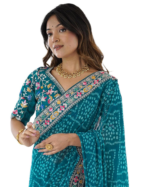 Vasthrlay Georgette Bandhani Unstitched Purple Saree