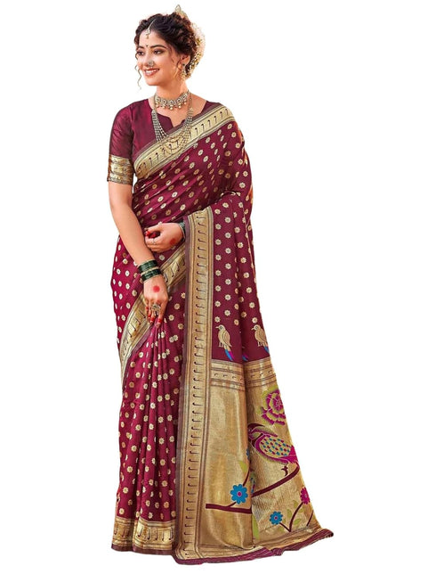 Vasthrlay Weaving Paithani Unstitched Teal Saree