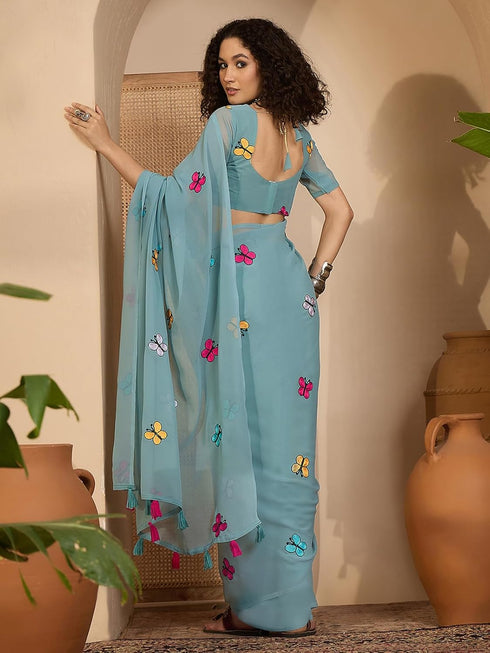 Vasthrlay Georgette Embroidery Black Saree