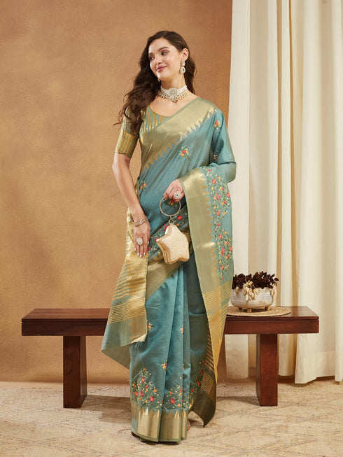 Vasthrlay Multi Embroidered Unstitched Saree