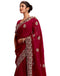 Vasthrlay Embroidery Scalloped Dark Rani Pink Saree With Unstitched Blouse Piece