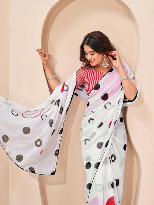 Vasthrlay Georgette Printed Unstitched Multicolor Saree