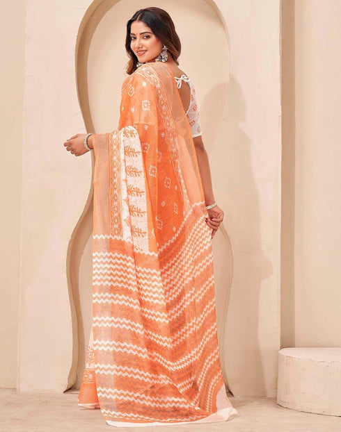 Vasthrlay Embroidery Bandhani Unstitched Orange Saree