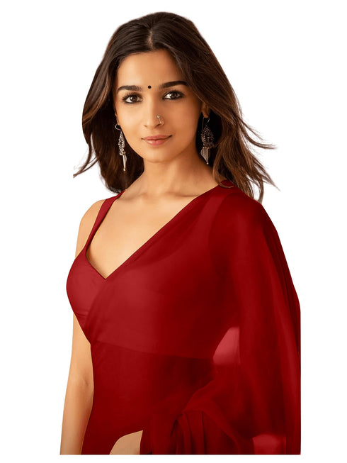Vasthrlay Red Georgette Unstitched Saree