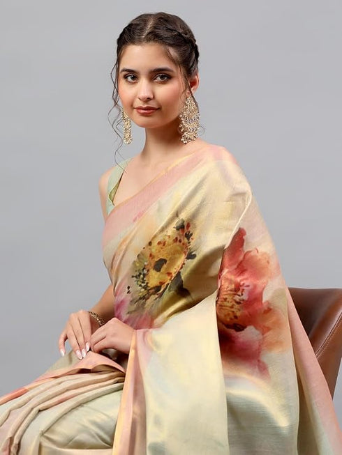 Vasthrlay Pink Heavy Zari Woven Silk Ethnic Saree With Green Blouse