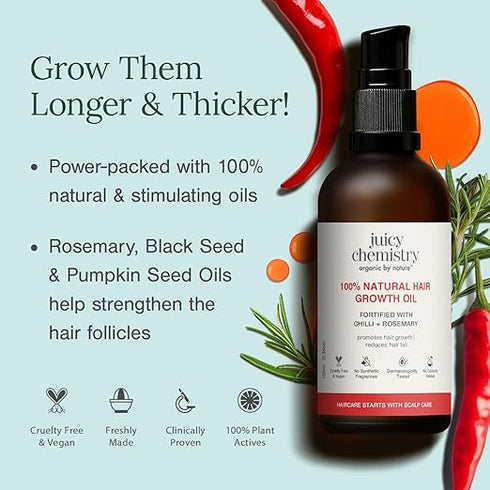 Juicy Chemistry 100% Natural Chilli + Rosemary Hair Growth Oil