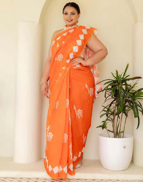 Vasthrlay Chanderi Printed Unstitched Blue Saree
