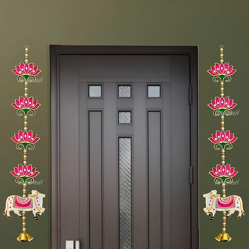 Divyakosh Wood Handmade Pink Lotus with Cow Door Hanging