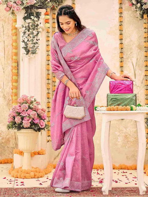 Vasthrlay Scalloped Embroidery Mustard Mustard Yellow Saree