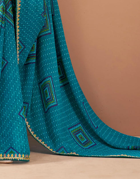 Vasthrlay Georgette Embroidery Unstitched Dark Green Saree