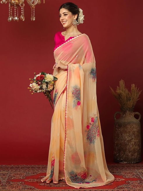 Vasthrlay Georgette Printed Unstitched Maroon Saree