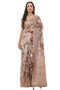 Vasthrlay Brown Floral Print Chanderi Silk Blend Saree With Unstitched Blouse Piece
